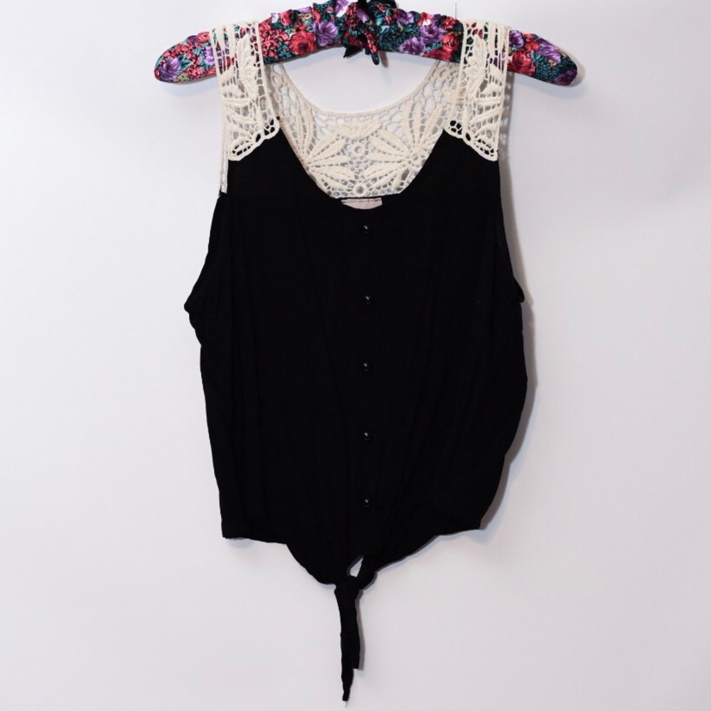 Black Knit Midriff Tank Top